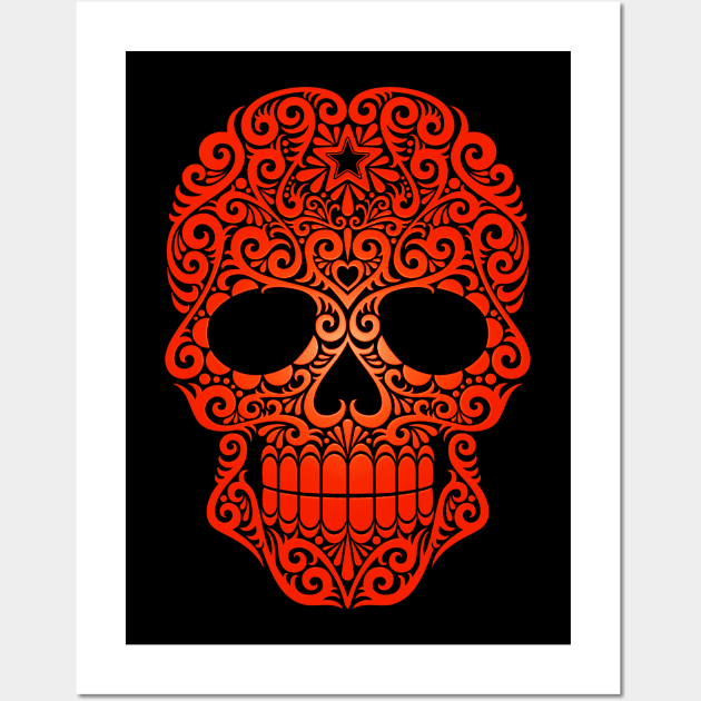 Red Swirling Sugar Skull Wall Art by jeffbartels